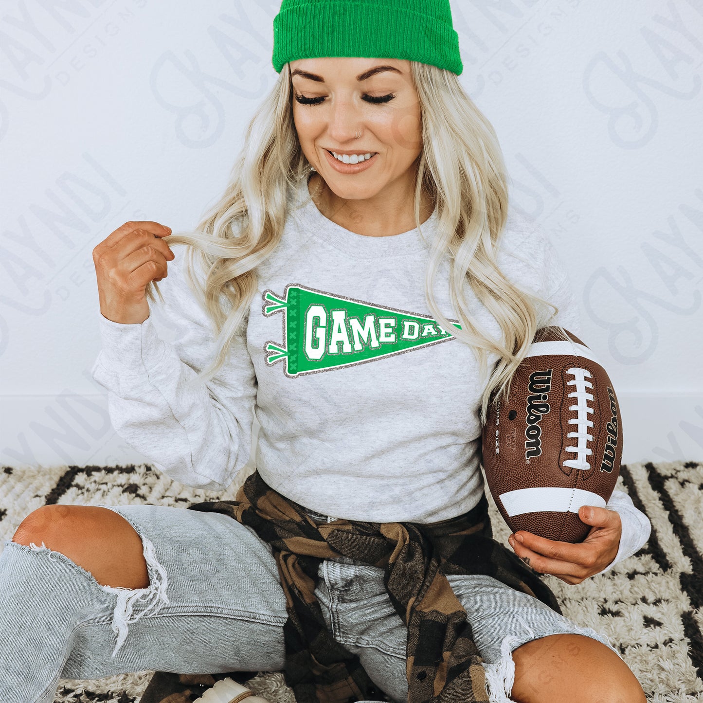 Game Day Pendant Silver 12 Green Bright Sublimation Design PNG Digital Download Printable School Spirit