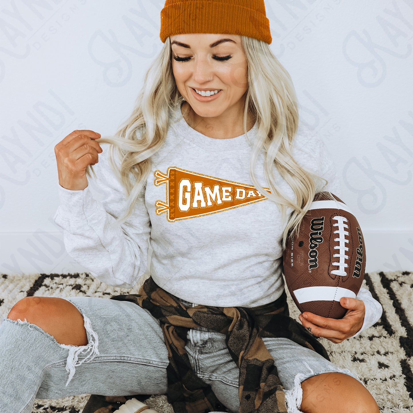 Game Day Pendant Gold 6 Orange Burnt Sublimation Design PNG Digital Download Printable School Spirit