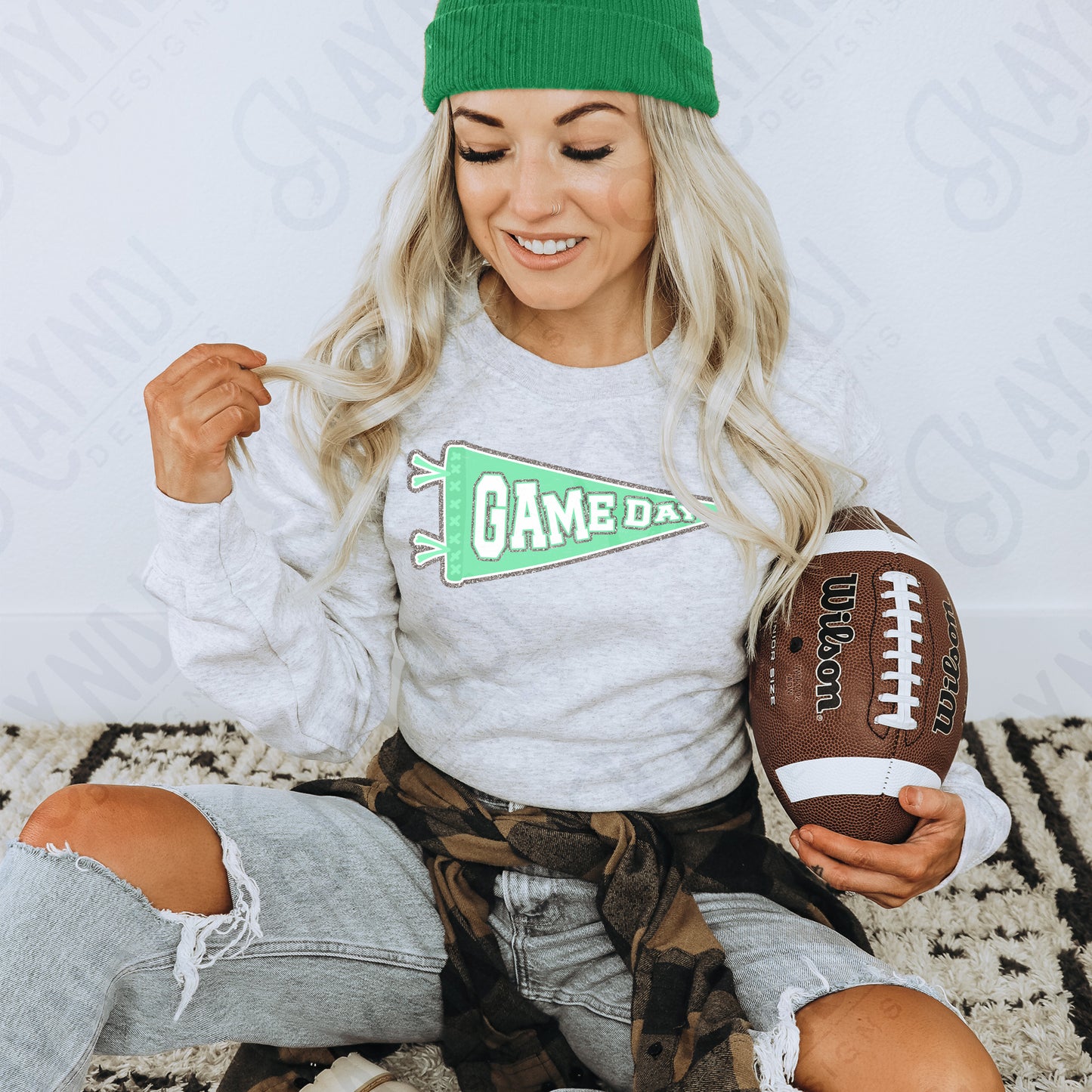 Game Day Pendant Silver 13 Green Light Sublimation Design PNG Digital Download Printable School Spirit