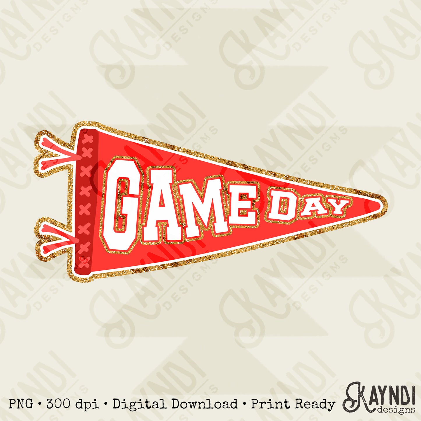 Game Day Pendant Gold 4 Red Bright Sublimation Design PNG Digital Download Printable School Spirit