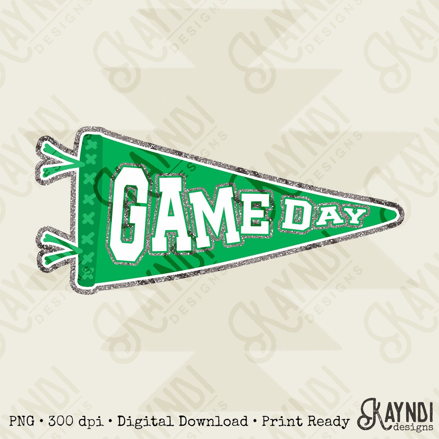 Game Day Pendant Silver 12 Green Bright Sublimation Design PNG Digital Download Printable School Spirit