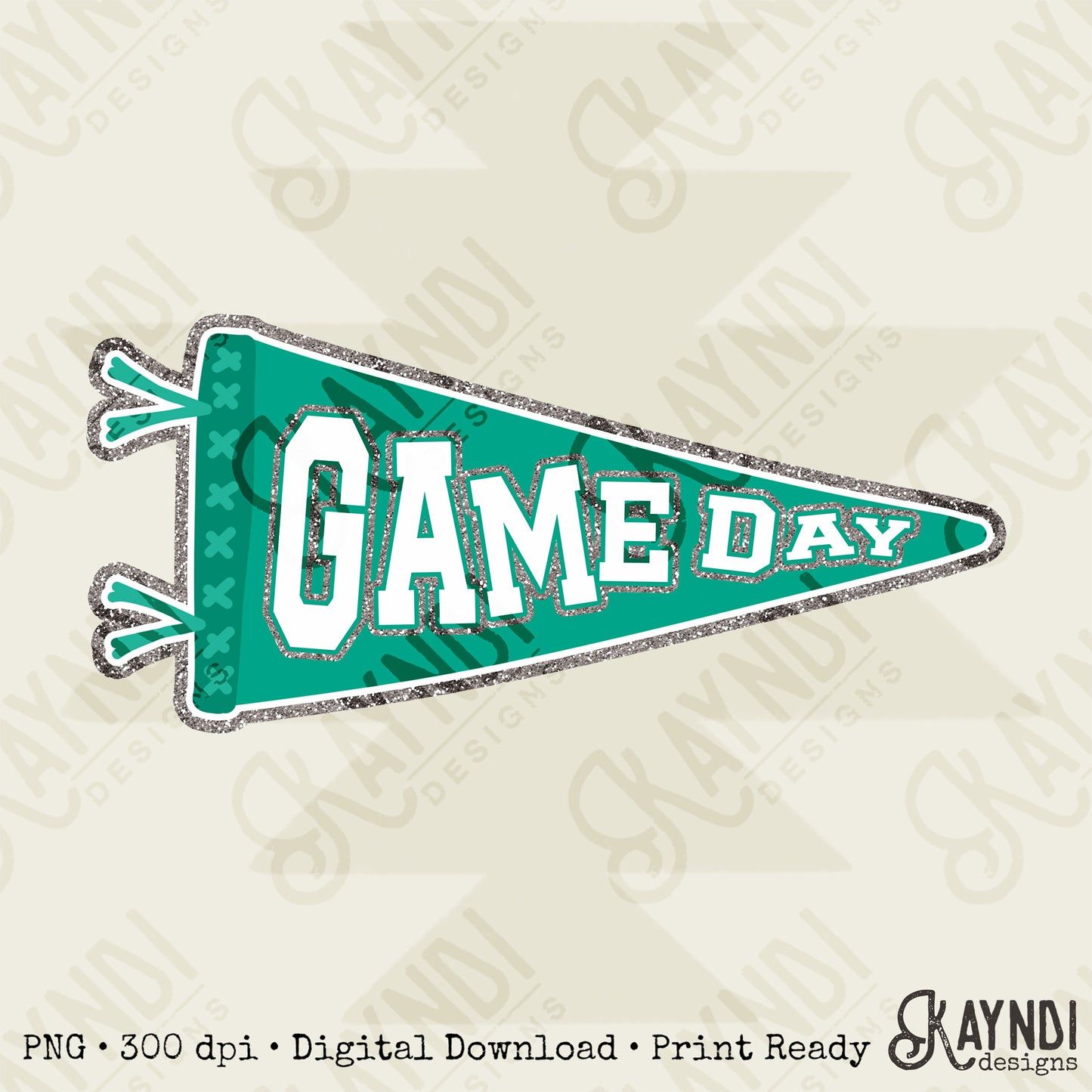 Game Day Pendant Silver 14 Green Teal Sublimation Design PNG Digital Download Printable School Spirit