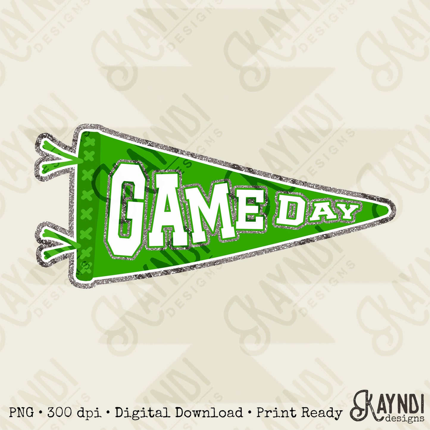 Game Day Pendant Silver 11 Green Bright Sublimation Design PNG Digital Download Printable School Spirit