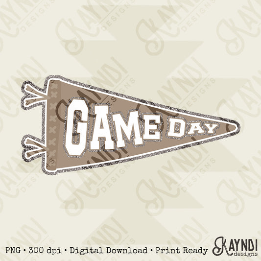 Game Day Pendant Silver 7 Tan Sublimation Design PNG Digital Download Printable School Spirit