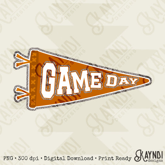 Game Day Pendant Silver 6 Orange Burnt Sublimation Design PNG Digital Download Printable School Spirit