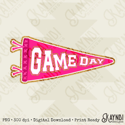 Game Day Pendant Gold 2 Bright Pink Sublimation Design PNG Digital Download Printable School Spirit