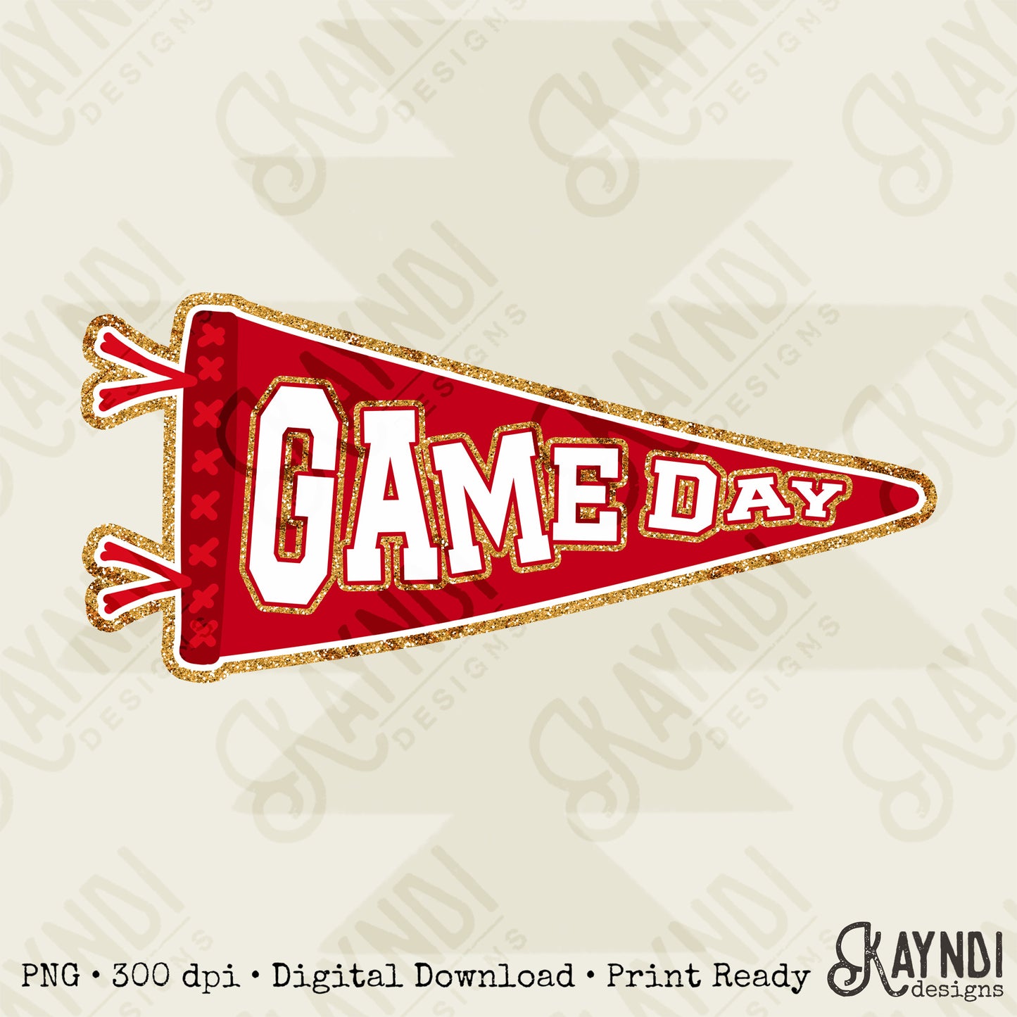 Game Day Pendant Gold 3 Red Sublimation Design PNG Digital Download Printable School Spirit