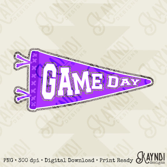 Game Day Pendant Silver 18 Purple Sublimation Design PNG Digital Download Printable School Spirit