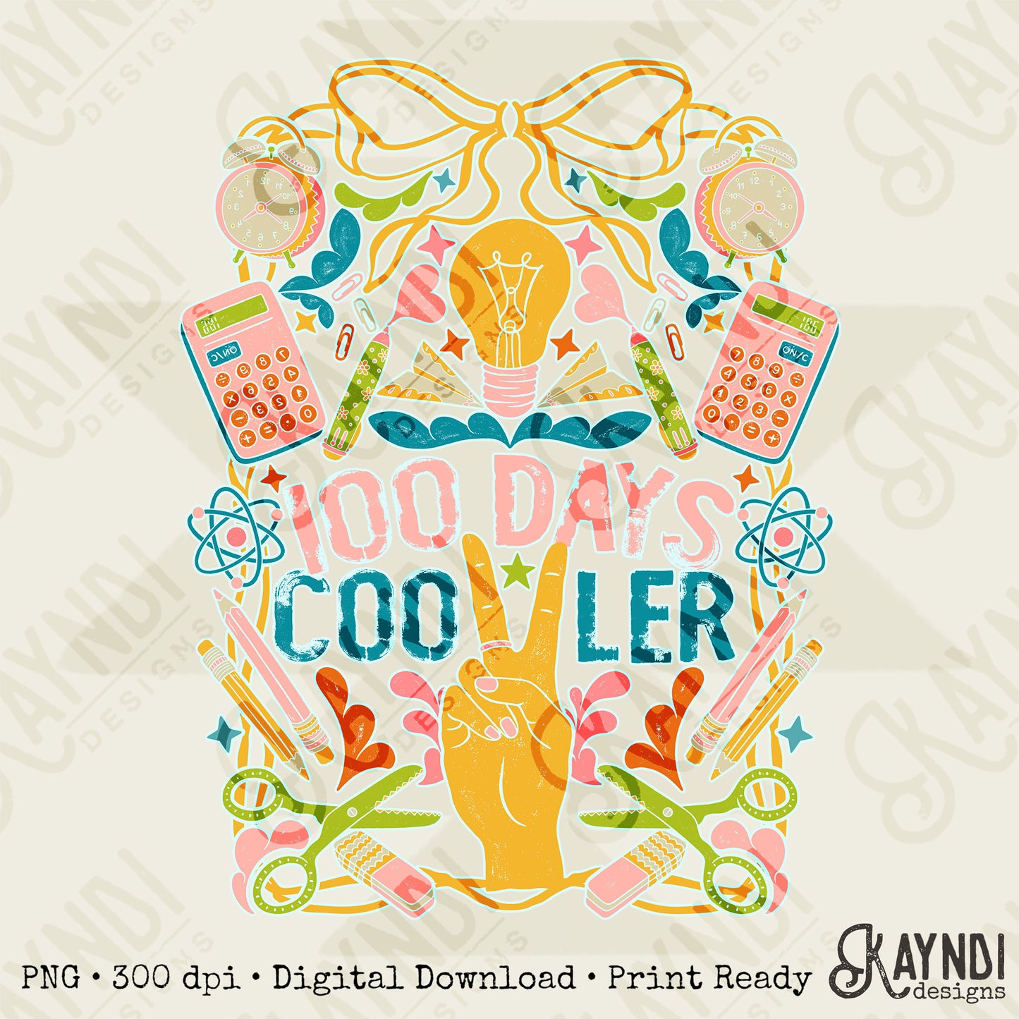 100 Days Cooler Light Sublimation Design PNG Digital Download Printable School Vintage Peace