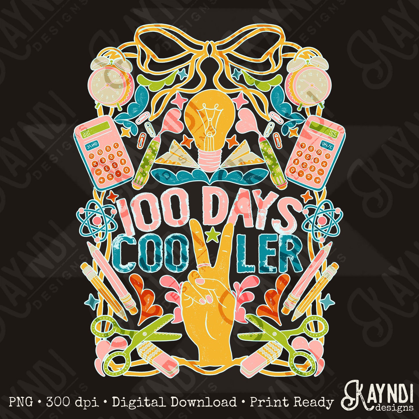 100 Days Cooler Light Sublimation Design PNG Digital Download Printable School Vintage Peace