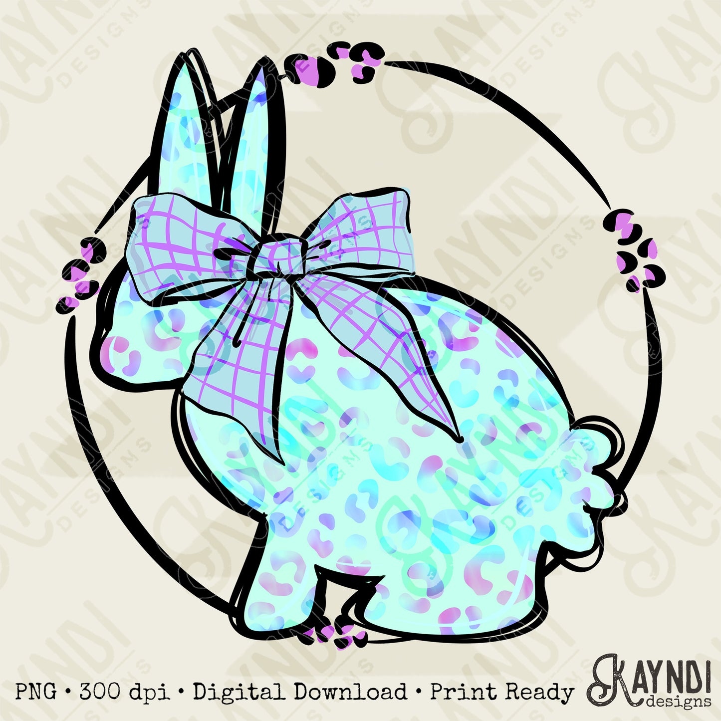 Leopard Bunny Blue Sublimation Design PNG Digital Download Printable Cute Easter