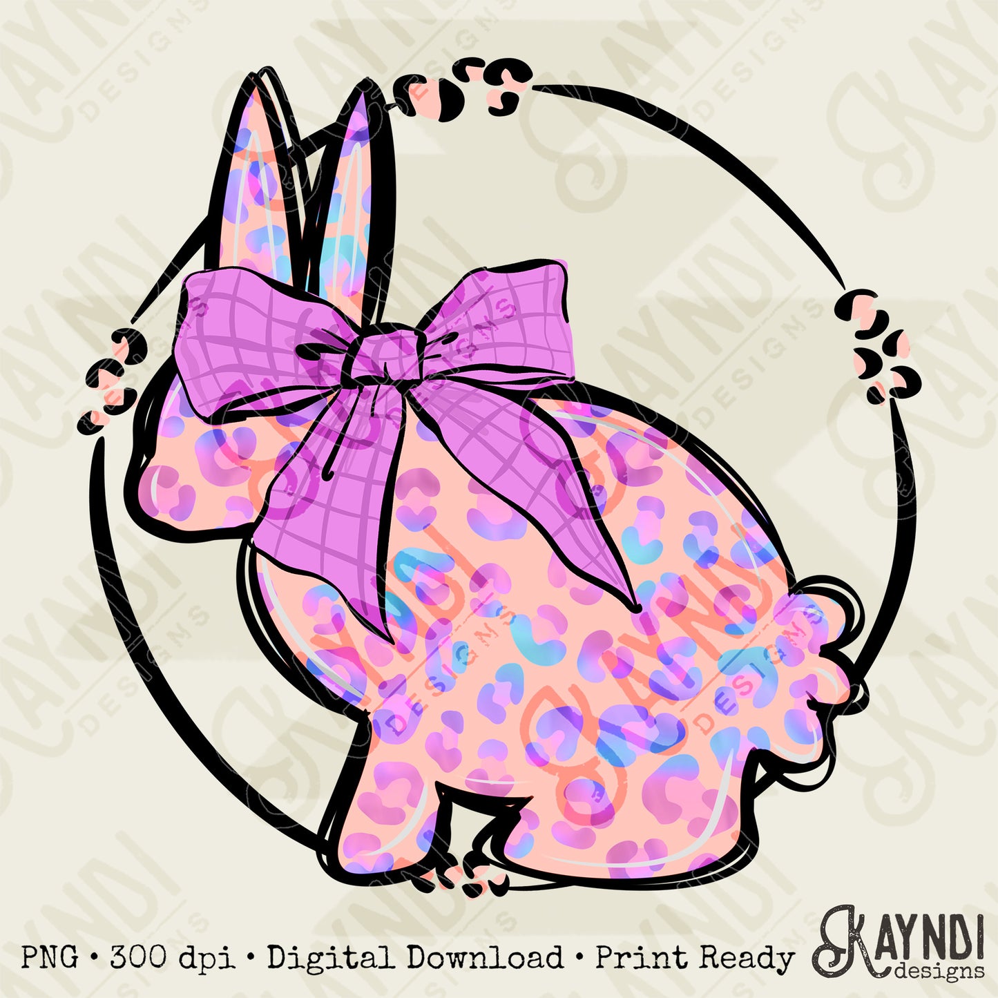 Leopard Bunny Pink Purple Sublimation Design PNG Digital Download Printable Cute Easter