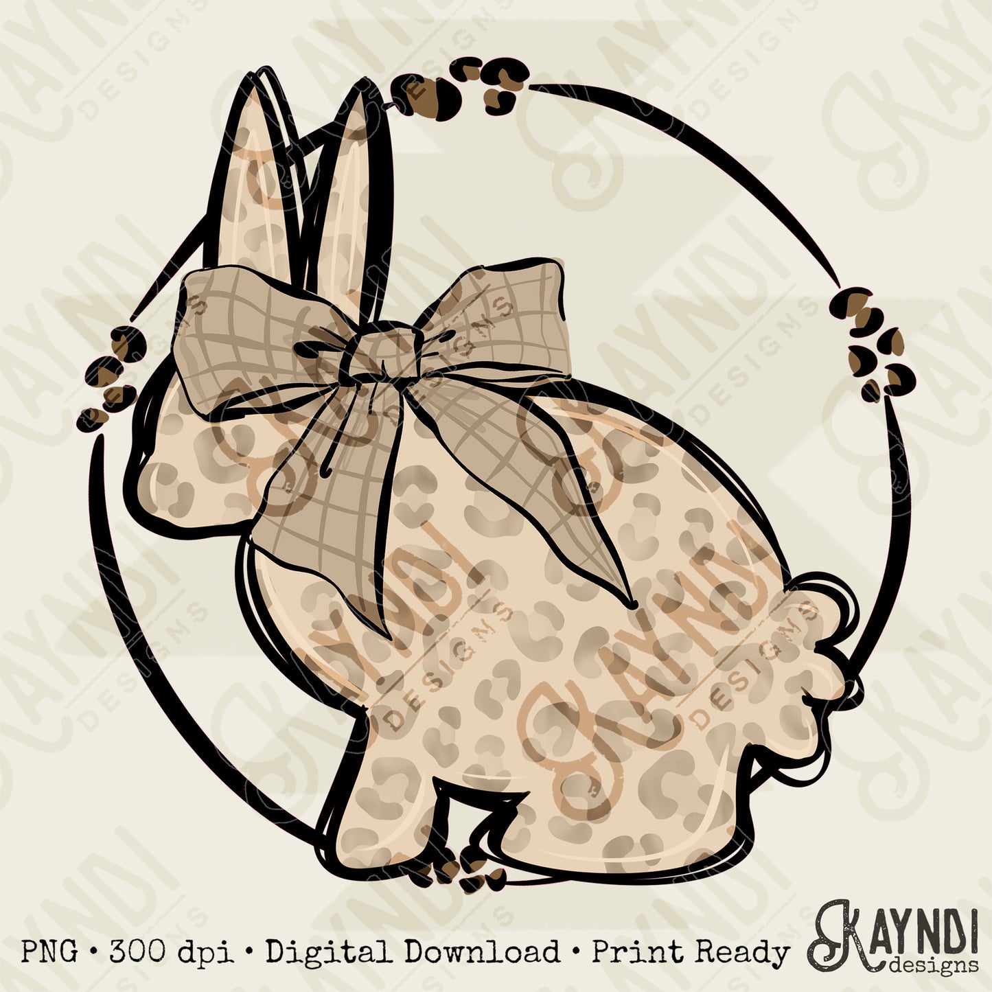 Leopard Bunny Pink Tan Sublimation Design PNG Digital Download Printable Cute Easter