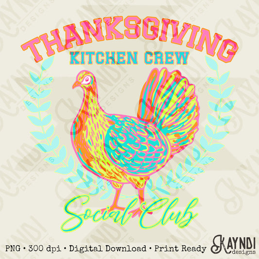 Thanksgiving Kitchen Crew Bright Sublimation Design PNG Digital Download Printable Thanksgiving Turkey Pastels