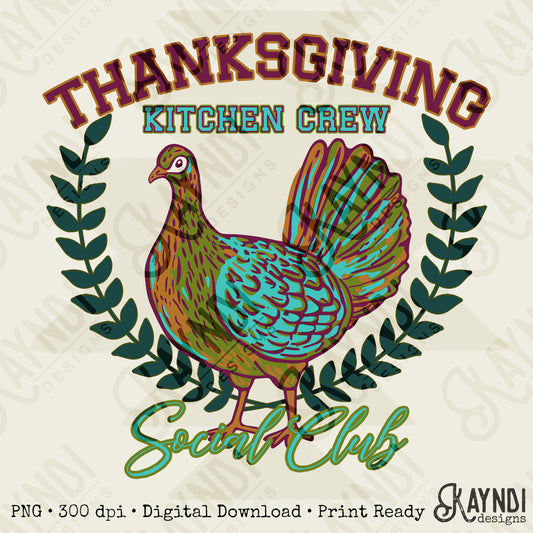 Thanksgiving Kitchen Crew Dark Sublimation Design PNG Digital Download Printable Thanksgiving Turkey