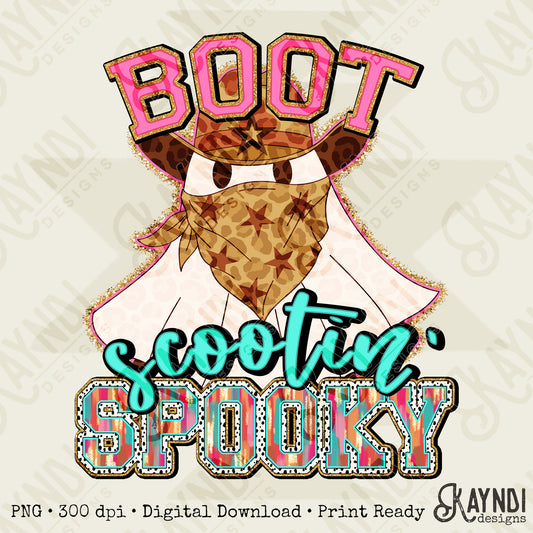 Boot Scootin' Spooky Sublimation Design PNG Digital Download Printable Halloween Ghost Western