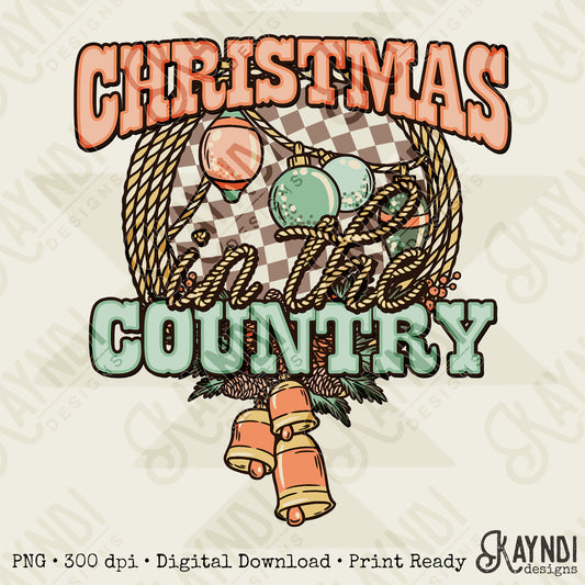 Christmas in the Country Sublimation Design PNG Digital Download Printable Western Christmas Bells