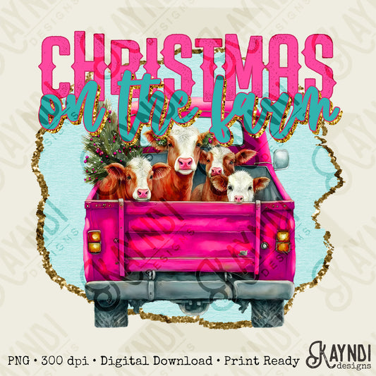 Christmas on the Farm Sublimation Design PNG Digital Download Printable Christmas Farm Cows