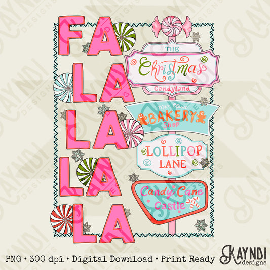 FaLaLaLaLa Sublimation Design PNG Digital Download Printable Retro Pink Christmas