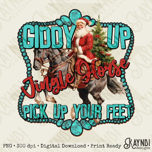 Giddy Up Jingle Horse Sublimation Design PNG Digital Download Printable Western Christmas Horse Santa