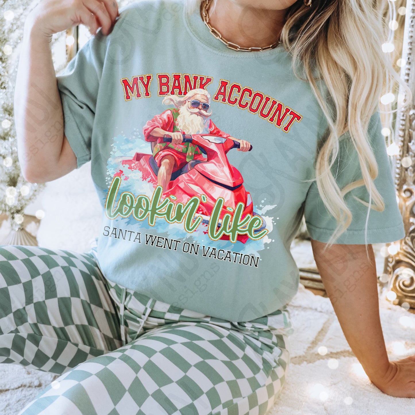 My Bank Account Lookin Like Santa Went on Vacation Red Sublimation Design PNG Digital Download Printable Christmas Santa Beach Ocean