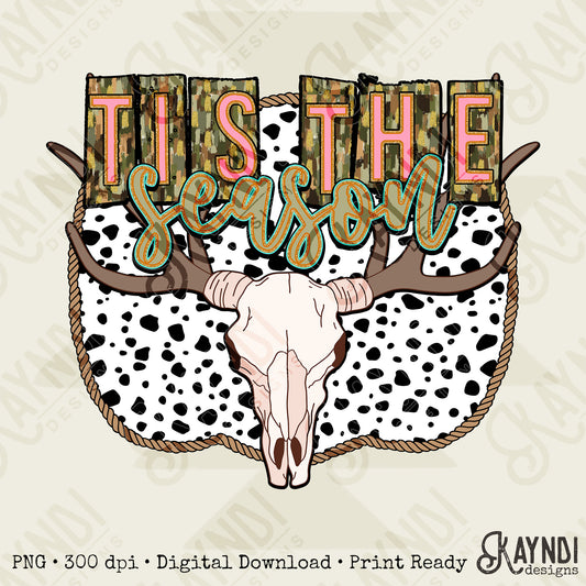 Tis the Season Sublimation Design PNG Digital Download Printable Steer Skull Western