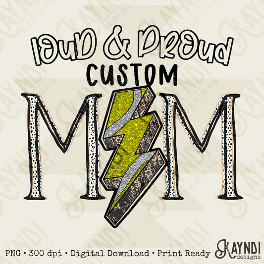 Loud & Proud Tennis Mom Sublimation Design PNG Digital Download Printable Mom Sparkle Lightning