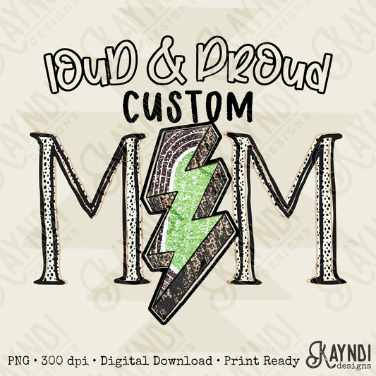 Loud & Proud Track Mom Sublimation Design PNG Digital Download Printable Mom Sparkle Lightning