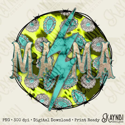 Concho Mama Green Sublimation Design PNG Digital Download Printable Mama Turquoise Cow Print