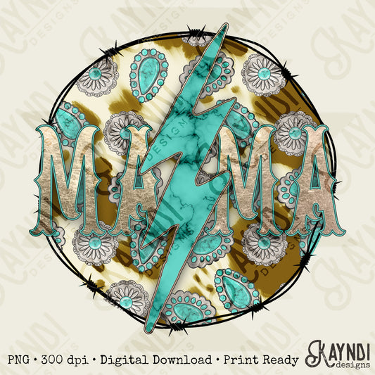 Concho Mama Sublimation Design PNG Digital Download Printable Mama Turquoise Cow Print