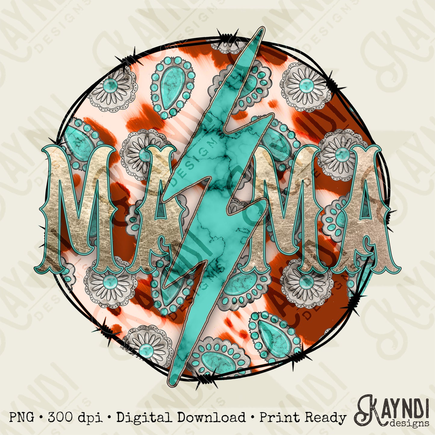 Concho Mama Orange Sublimation Design PNG Digital Download Printable Mama Turquoise Cow Print