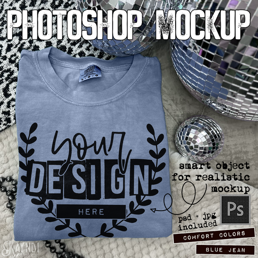 Comfort Colors Blue Jean High Quality PSD File with Smart Object Mock-up