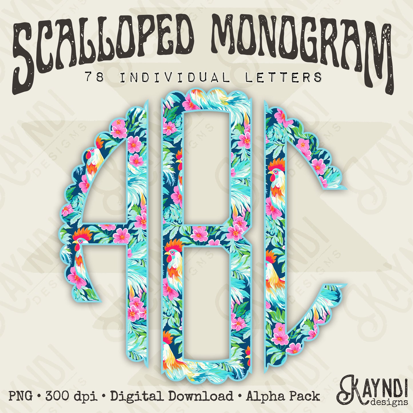 Charming Cluckers Scalloped Monogram Set Sublimation Design PNG Digital Download Printable Floral Chicken Flowers