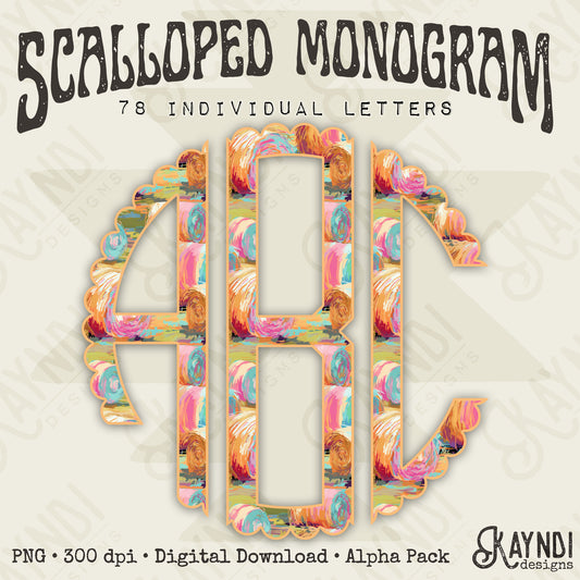 Hay Bale Hues Scalloped Monogram Set Sublimation Design PNG Digital Download Printable Cute Farm Ag