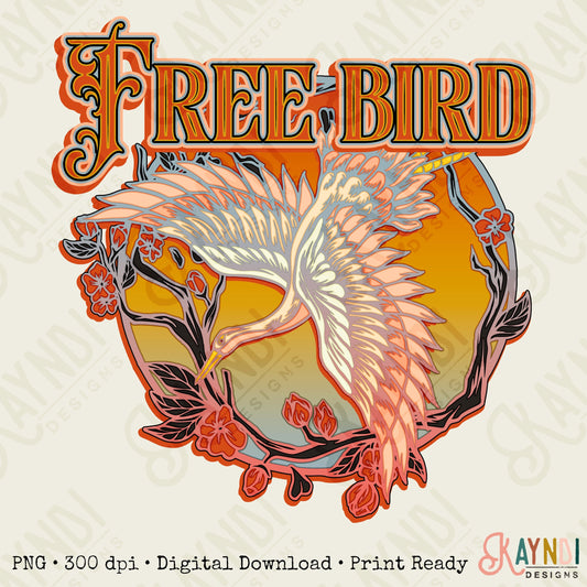 Freebird Sublimation Design PNG Digital Download Printable Vintage Retro Groovy Rock 70s 80s Hippie Band Southern Country Music Band