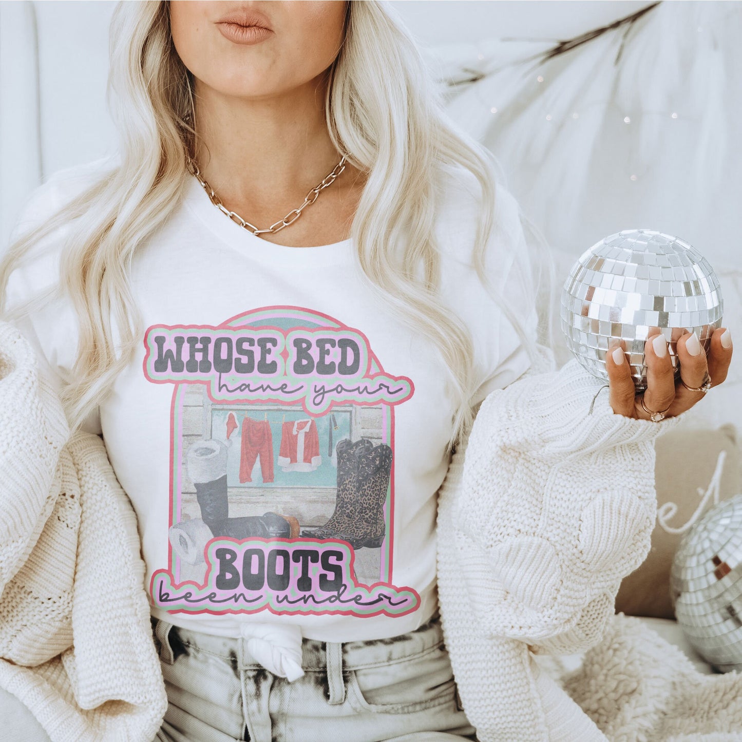 Whose Bed Have Your Boots Been Under Sublimation Design PNG Digital Download Printable Santa Christmas Western Cowgirl Boots 90s Country