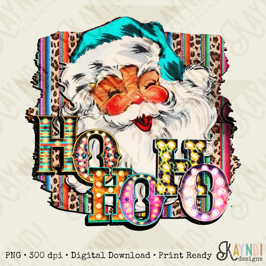 Ho Ho Ho Santa Sublimation Design PNG Digital Download Printable Serape Leopard Cheetah Cowboy Western Marquee Winter Merry Christmas Pink