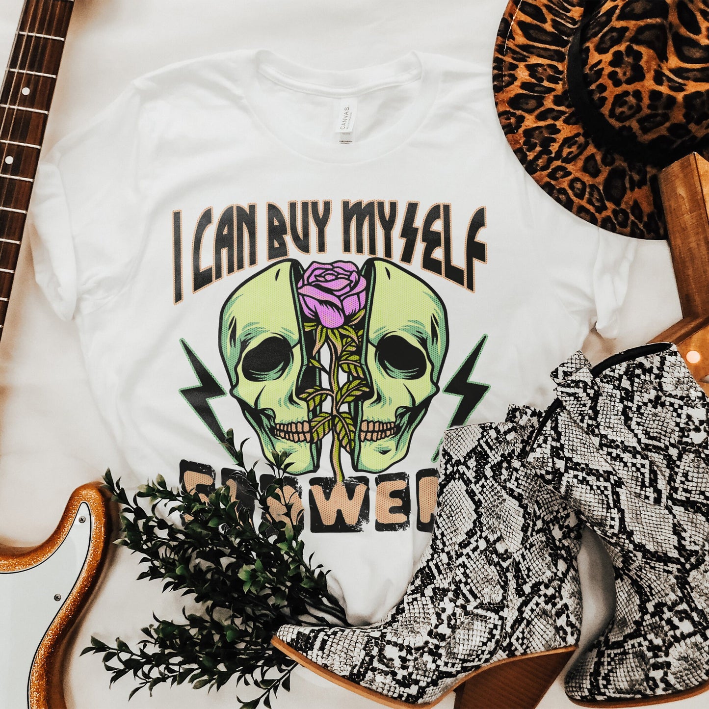 I Can Buy Myself Flowers Sublimation Design PNG Digital Download Printable 2 Neon Grunge Skull Rose Lightning Bolt Skellie Skull Skeleton