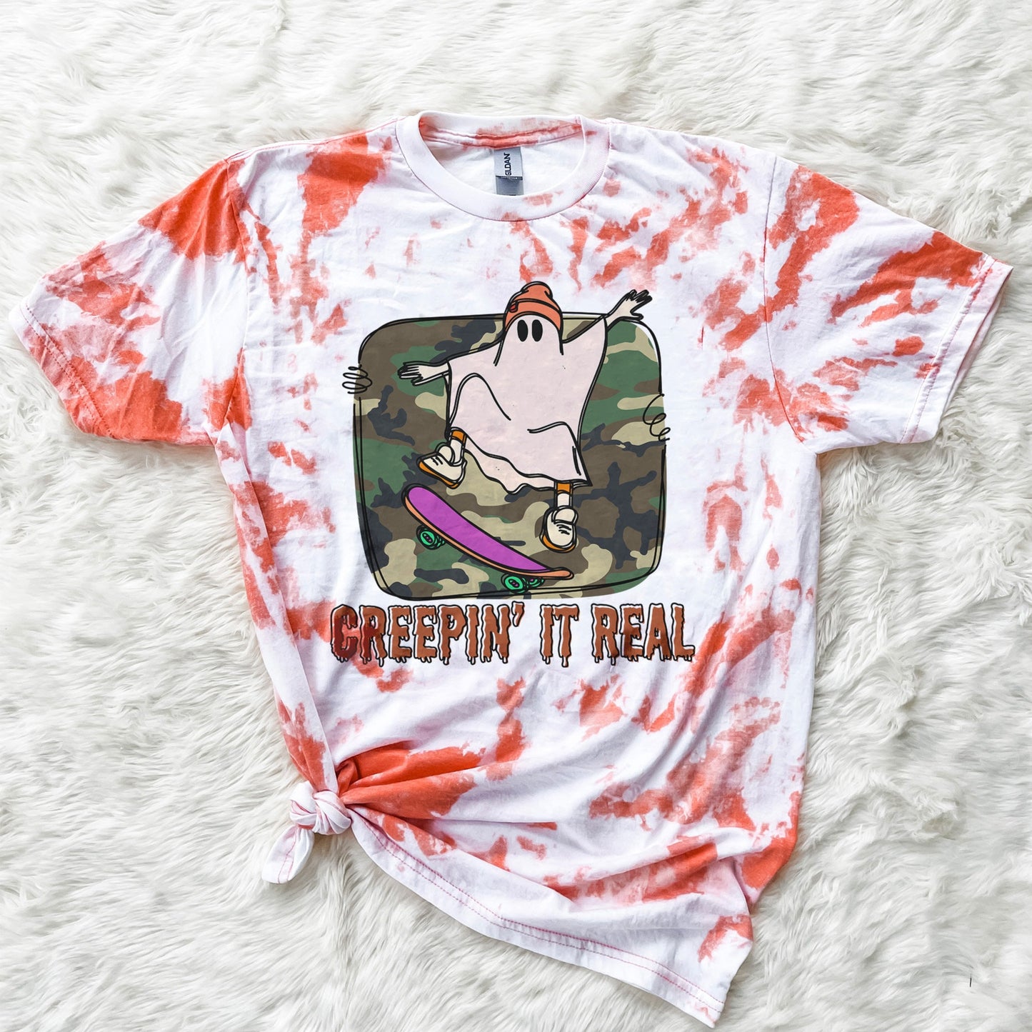 Creepin It Reel Sublimation Design PNG Digital Download Printable Skater Ghost Retro Boys Halloween Design Skateboard Hipster Fall Camo