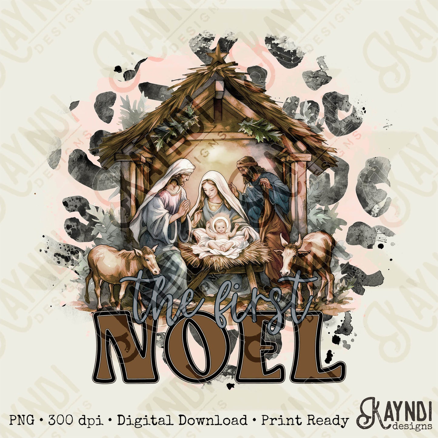 The First Noel Sublimation Design PNG Digital Download Printable Christmas Christian Religious Nativity Baby Jesus Leopard Cheetah Faith