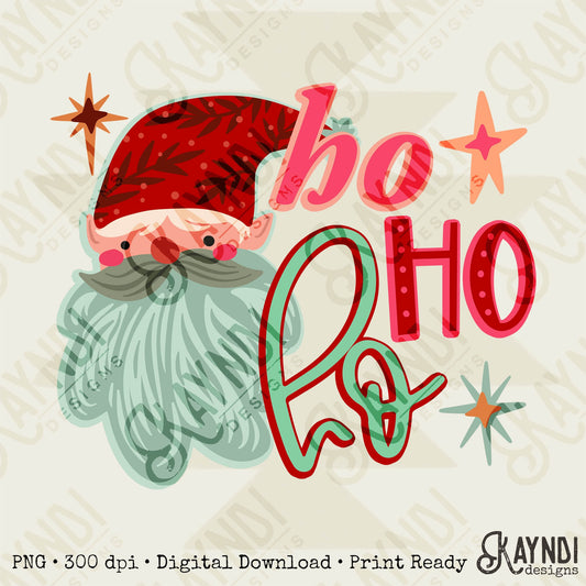 Ho Ho Ho Santa Sublimation Design PNG Digital Download Printable Cute Doodle Pink Christmas Bright Winter Kids Children's Girls Santa Hat