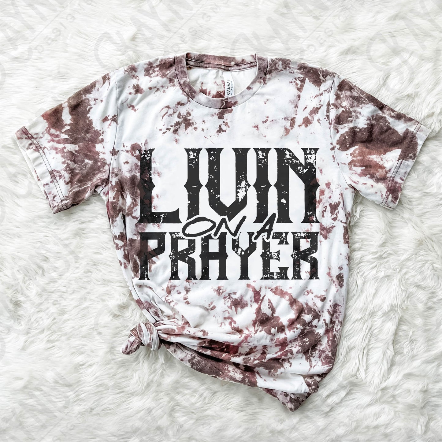 Living on a Prayer Sublimation Design PNG Digital Download Printable Praying Mama Christian Grunge Rock 80s Rock Band Single Color Retro