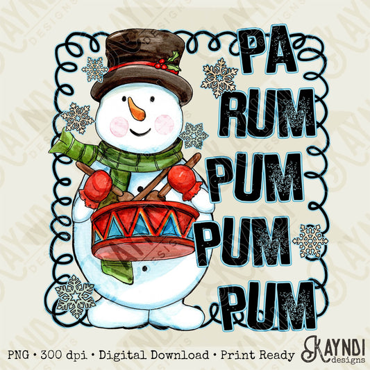 Pa Rum Pum Pum Pum Snowman Drummer Boy Red Sublimation Design PNG Digital Download Printable Cute Kids Chrismtas Design Winter Doodle Snow