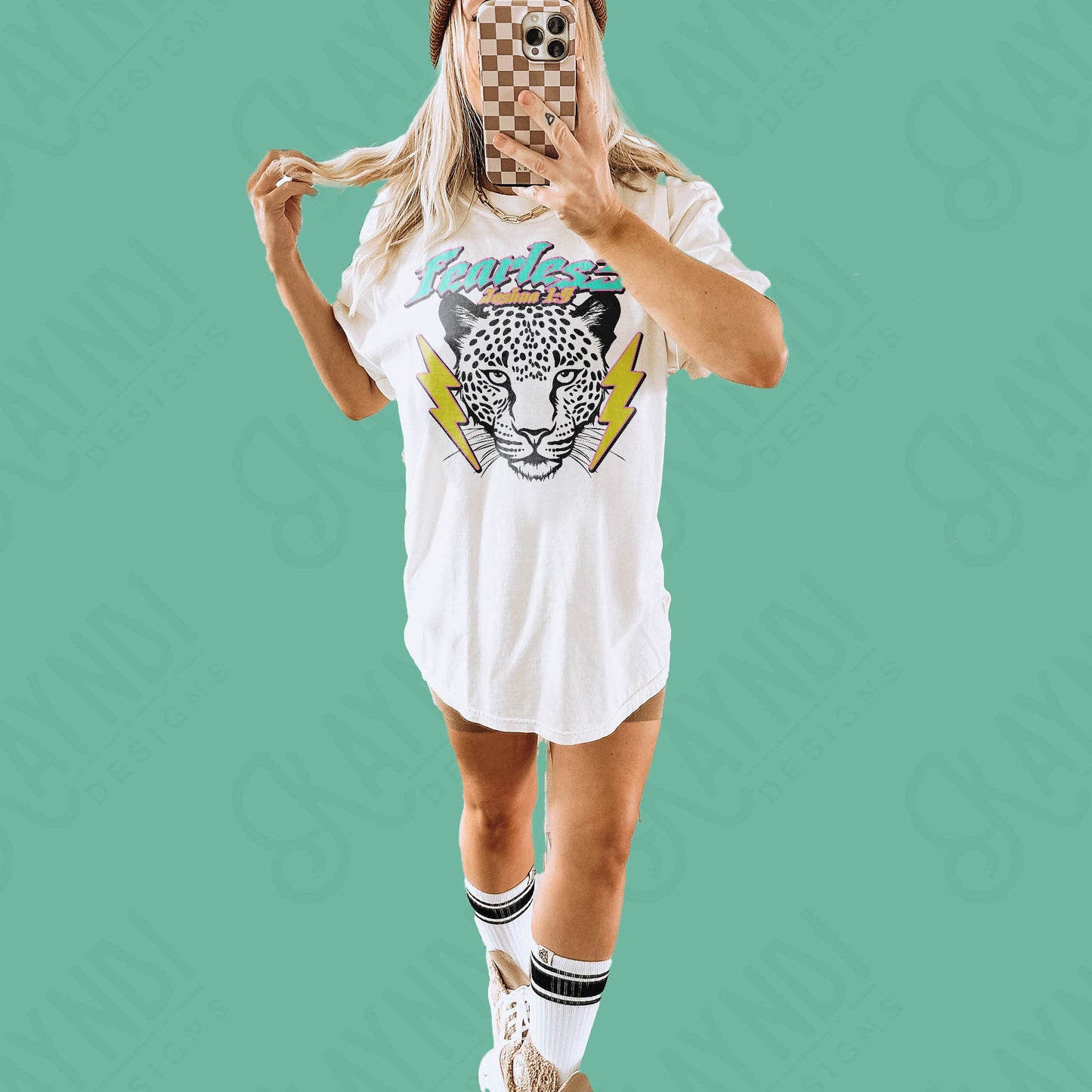 Fearless Sublimation Design PNG Digital Download Printable James 1:9 Faith Christian Jesus Leopard Cheetah Grunge Rocker Retro Band Tee