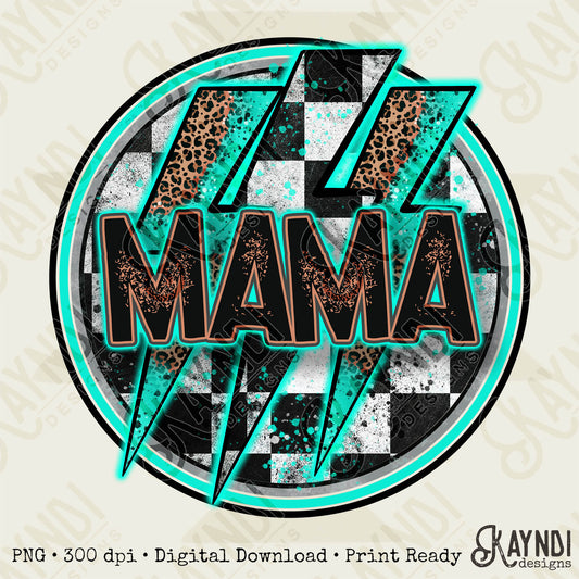 Teal Leopard Check Mama Sublimation PNG, Digital Download, Printable Checkered Board, Mama Vibes, DIY Craft Design
