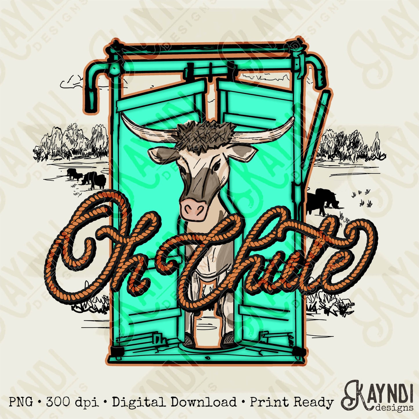 Teal Oh Chute Sublimation PNG, Digital Download, Printable Western, Bull Cow, DIY Craft Design