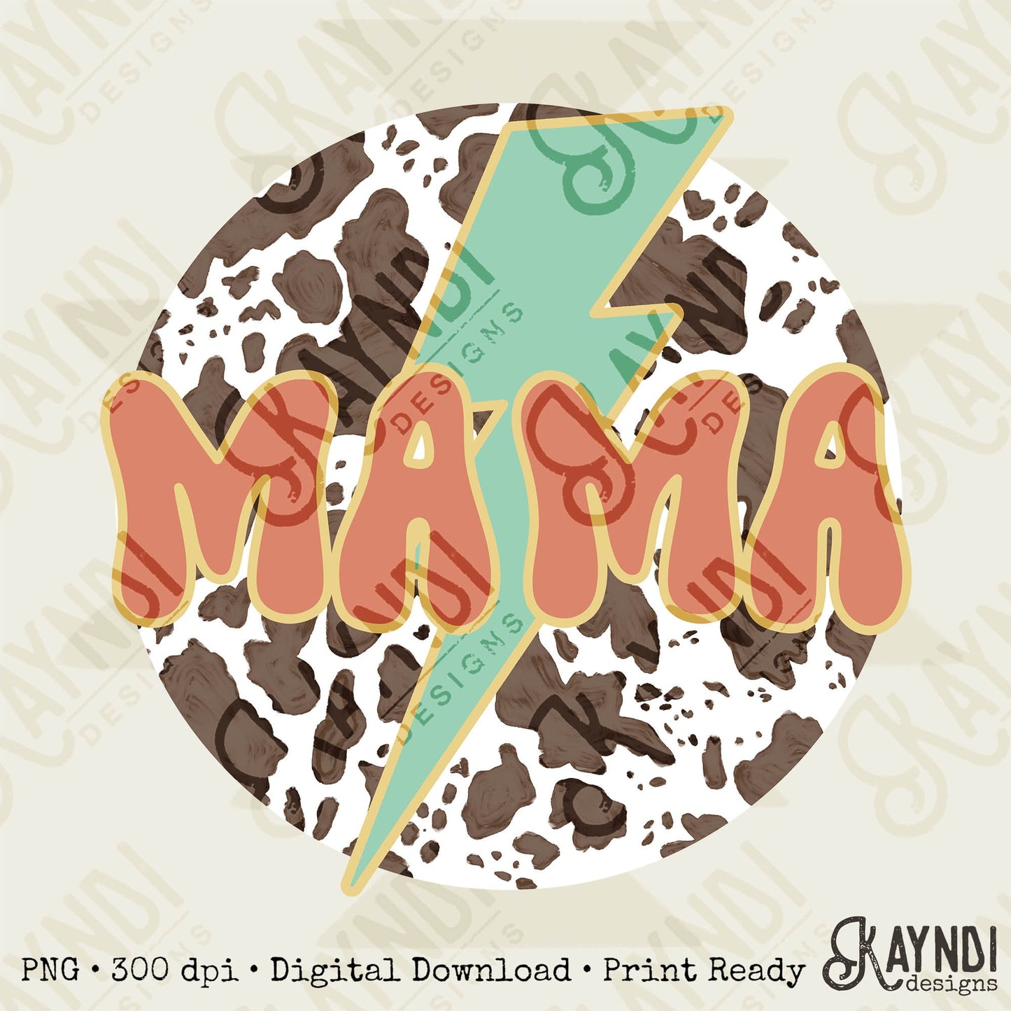 Mama Cow Circle White Sublimation PNG, Digital Download, Printable Cow Print, Lighting Bolt, DIY Craft Design