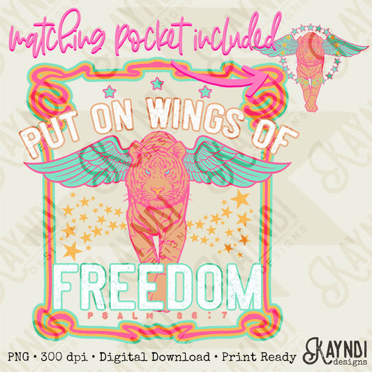 Wings of Freedom - Matching Pocket Sublimation PNG, Digital Download, Printable Christian, Faith-Based Art, Vibrant, DIY Craft Design