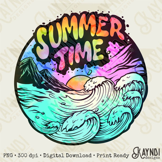 Summer Time Sublimation PNG, Digital Download, Printable Summer Waves, Beach Sunset, DIY Craft Design