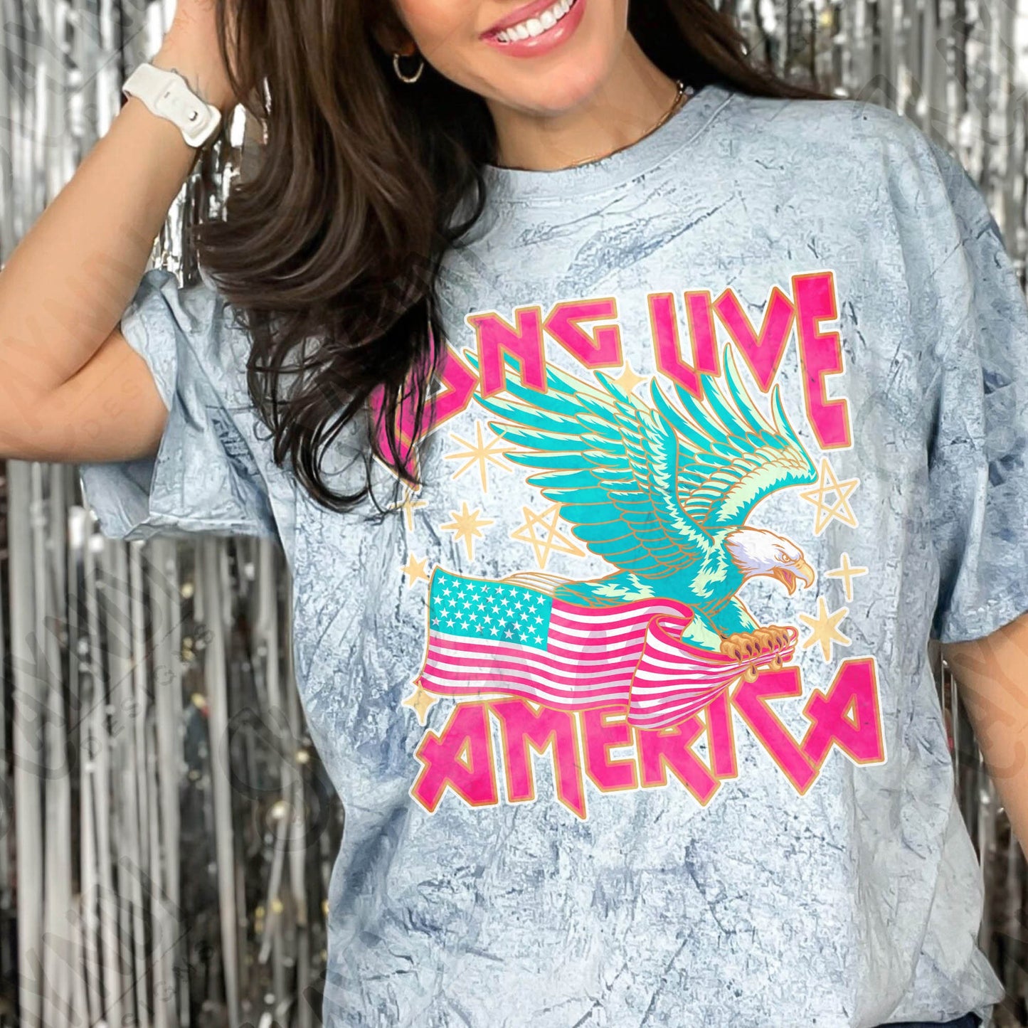 Long Live America Sublimation Design PNG Digital Download Printable Eagle Pink USA Flag 4th of July Independence Day Patriotic Rock Band